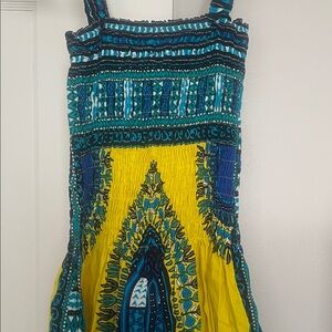 India Boutique Yellow and Teal Patterned Maxi Dress (Sun Dress)